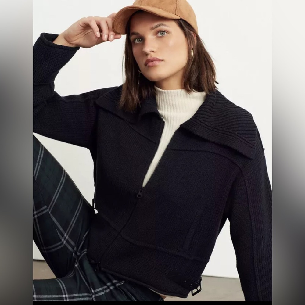 Anthropologie 3X Black Andrea Cropped Sweater Jacket Chunky Knit Streetwear